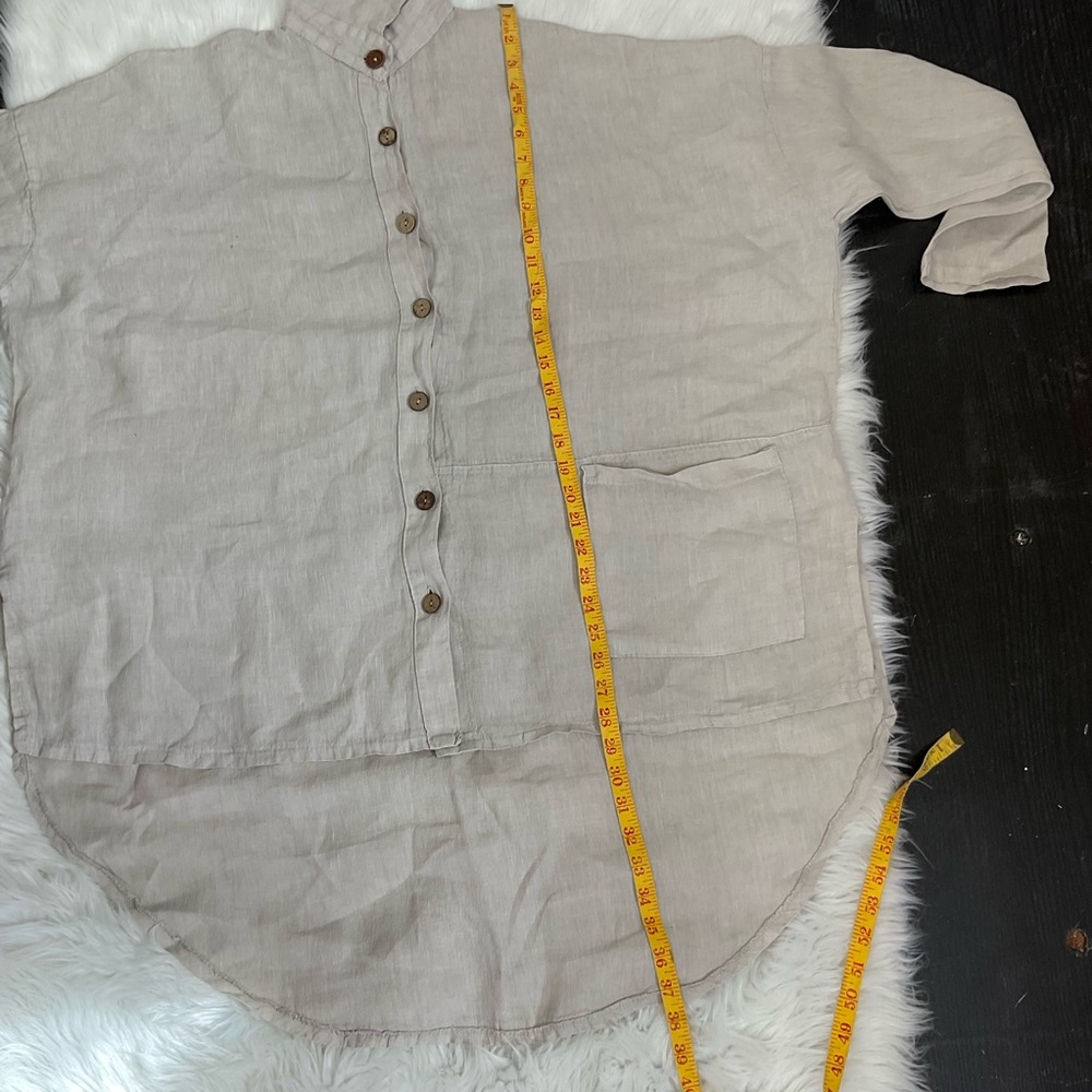 Made In Italy Beige 100% Linen Long Sleeve Pockets Button Down Shacket Shirt 3X - Picture 11 of 11